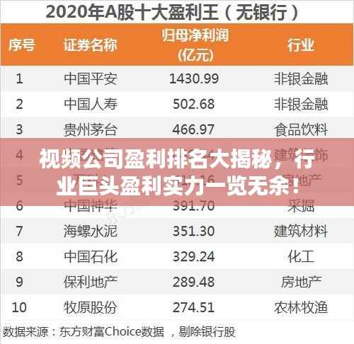 视频公司盈利排名大揭秘,行业巨头盈利实力一览无余!